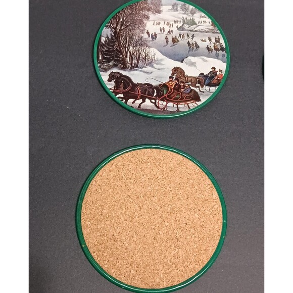 Vintage Currier & Ives Coasters in Original Tin – Winter Sleigh Ride Scene - Picture 9 of 9